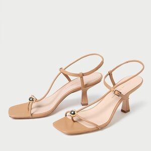 Loeffler Randall Triana Dune Leather Mid Heel Sandal